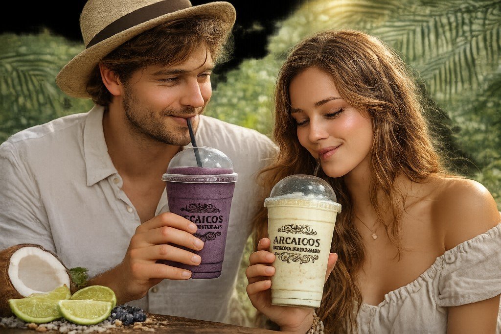 Pareja disfrutando batidos Arcaicos